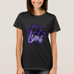 Lions Purple Black Cheetah School Sports Fan Team  T-Shirt