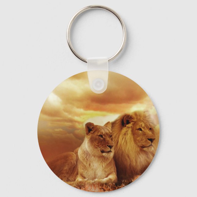 Lions relaxing in Africa Key Ring (Front)