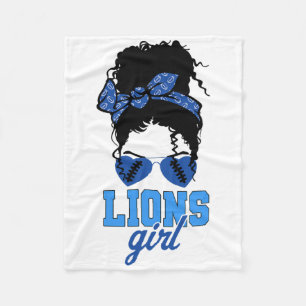 Lions Retro Girl Messy Bun Fan Team Fleece Blanket
