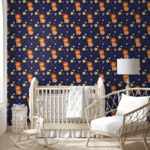 Lions, Stars and Hearts Nursery Wallpaper