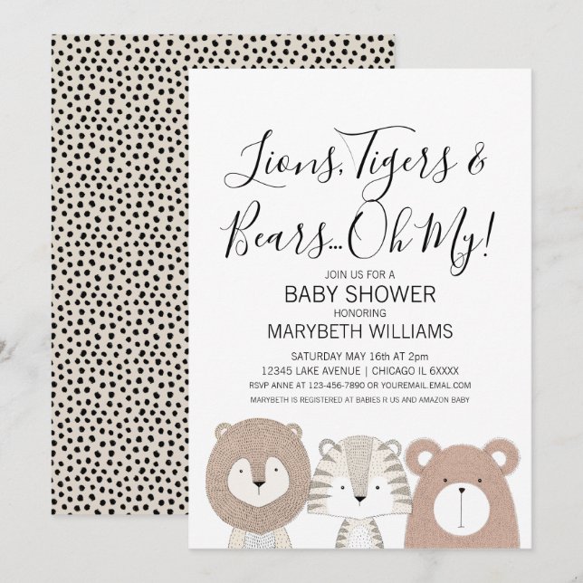 Lions Tigers & Bears Animal Baby Shower Party Card (Front/Back)