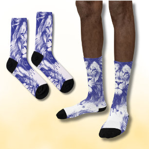Lions Vintage Blue Pen Illustration Socks