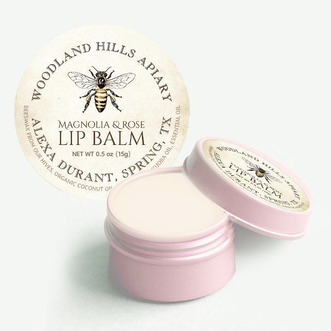 Lip Balm Queen Bee on Antiqued Ivory Parchment  Classic Round Sticker (Creator Uploaded)