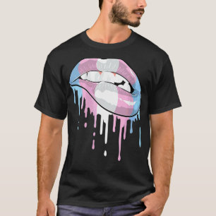 Lip Bite Vintage Drip Lgbt Transgender Colours Fla T-Shirt