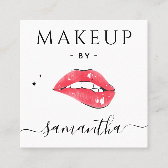 Lip Biting & Sparkles Makeup Artist Qr Code Social Square Business Card (Front)