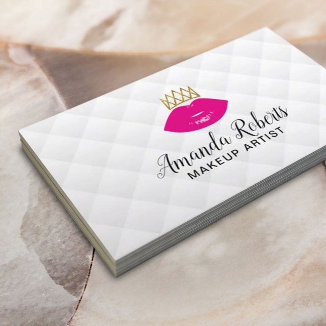 Lip Boss Makeup Artist Pink Lips & Crown Modern Business Card (Creator Uploaded)