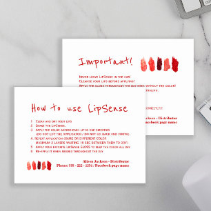 Lip colour distributor application instructions business card