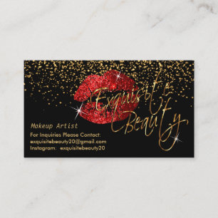 Lip colour with Gold Confetti & Pretty Red Lips Business Card