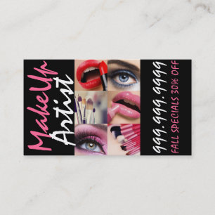 Lip Eyes Brushes MakeUp Artist, Cosmetology, Salon Business Card