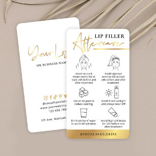 Lip Filler After Care Guide White & Gold Logo Business Card