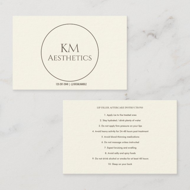 Lip Filler Aftercare Instruction Business Card (Front/Back)