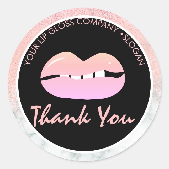  Lip Gloss Business Logo Marble Glitter Attitude Classic Round Sticker (Front)