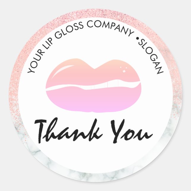  Lip Gloss Business Logo Marble Glitter Classic Round Sticker (Front)