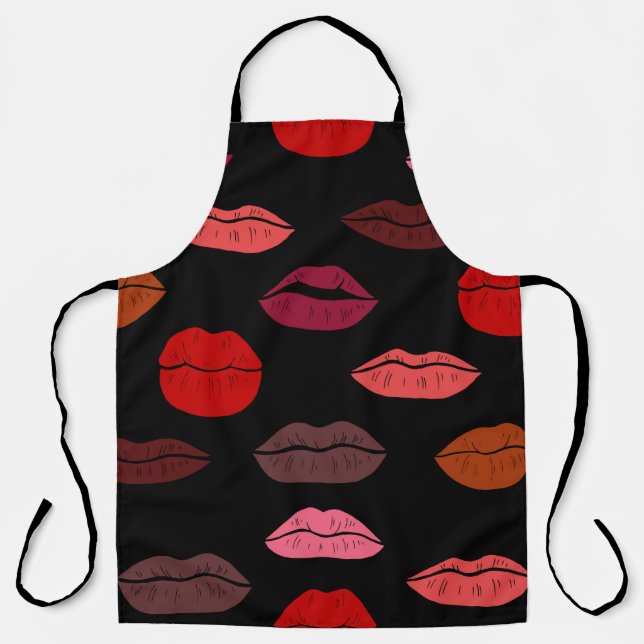Lip print, red pink kisses. apron (Front)