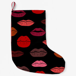 Lip print, red pink kisses. small christmas stocking