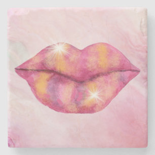 Lip Stone Coasters in Pink & Gold Colour