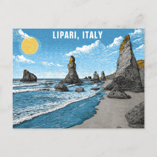 Lipari Italy Beach Ocean Rocks Watercolor Travel Postcard