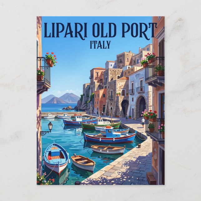 Lipari Old Port Italy Postcard (Front)