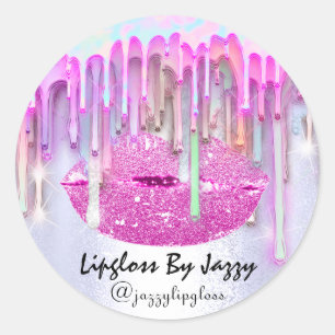 Lipgloss Makeup Drips Packaging Pink Drips Blue Classic Round Sticker