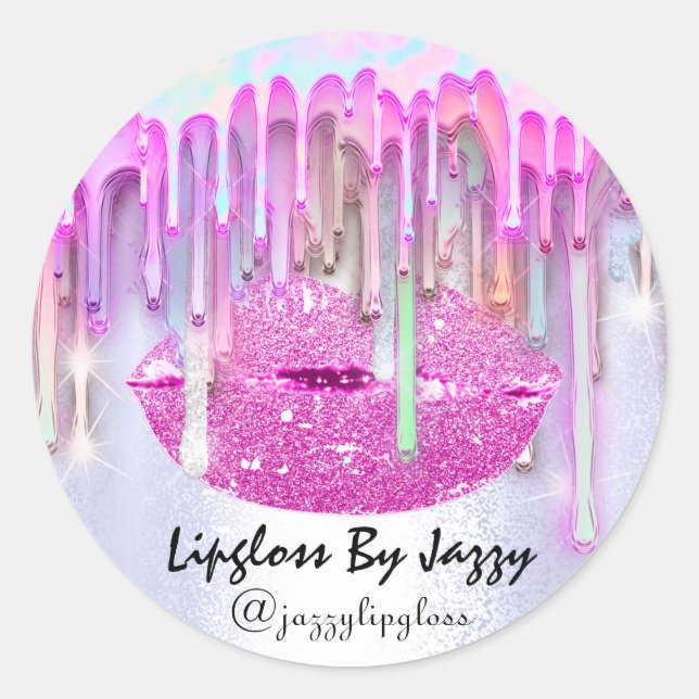 Lipgloss Makeup Drips Packaging Pink Drips Blue Classic Round Sticker (Front)