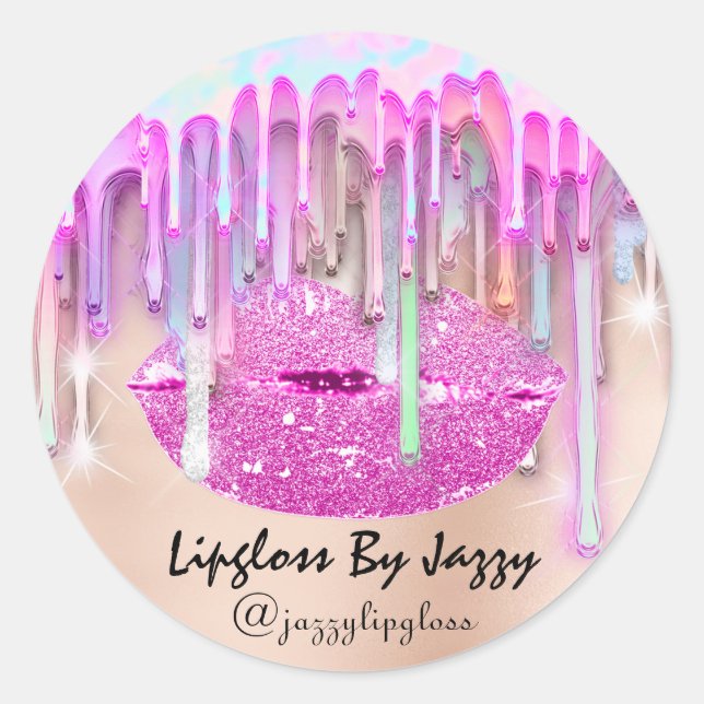 Lipgloss Makeup Drips Packaging Pink Drips  Classic Round Sticker (Front)
