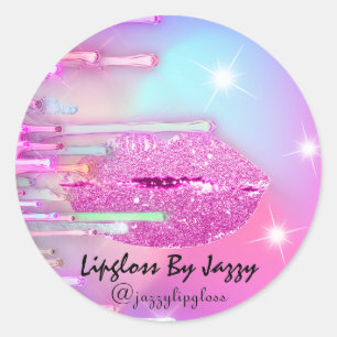 Lipgloss Makeup Drips Packaging Pink Girly  Classic Round Sticker
