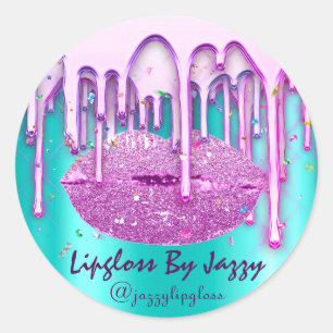 Lipgloss Makeup Pink Confetti Drips Packaging Classic Round Sticker