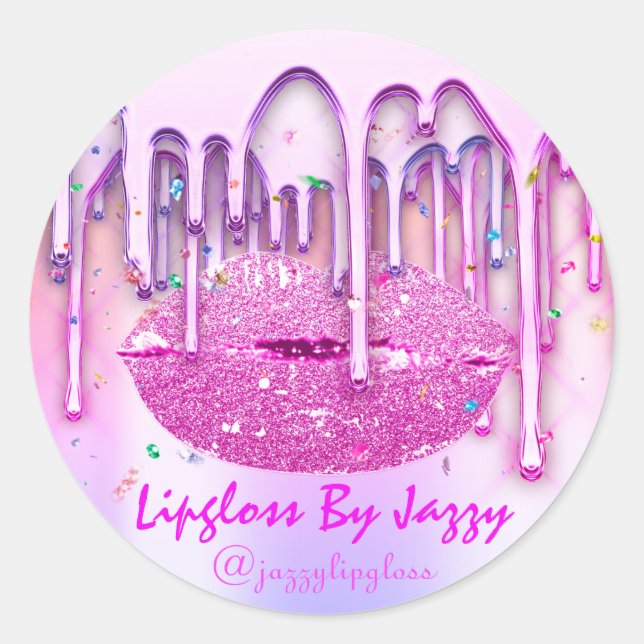 Lipgloss Makeup Pink Confetti Drips Packaging Vip Classic Round Sticker (Front)
