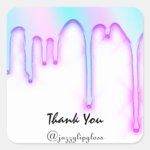 Lipgloss Makeup Pink Unicorn Drip Holographic Square Sticker