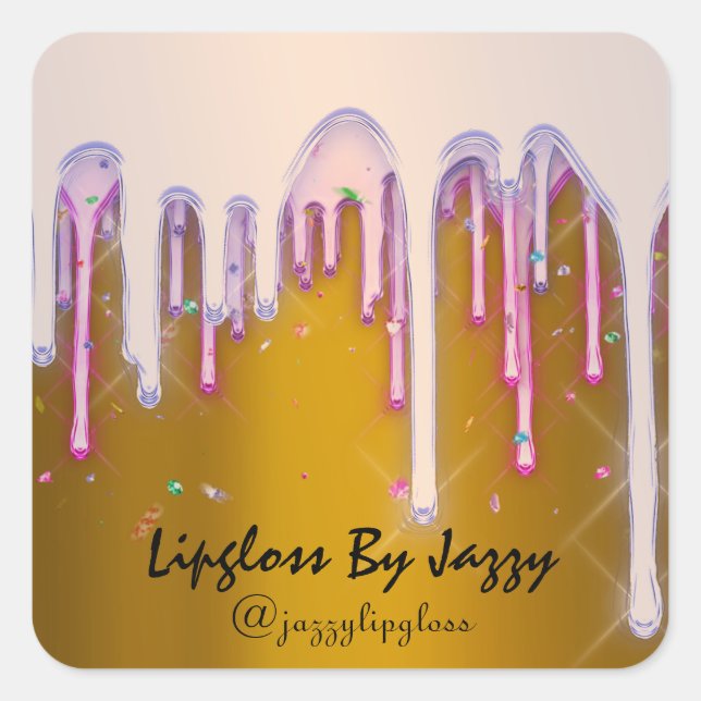 Lipgloss Makeup Pink Yellow Mustard  Drips Square Sticker (Front)