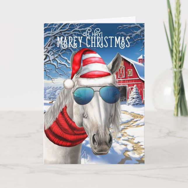 Lipizzan White Horse Funny MAREy Christmas Holiday Card (Front)