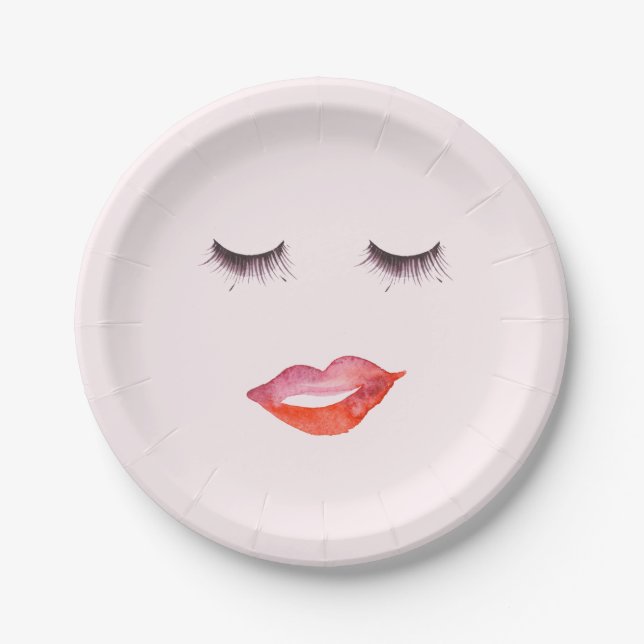 Lips and Eyelashes watercolor Paper Plate (Front)