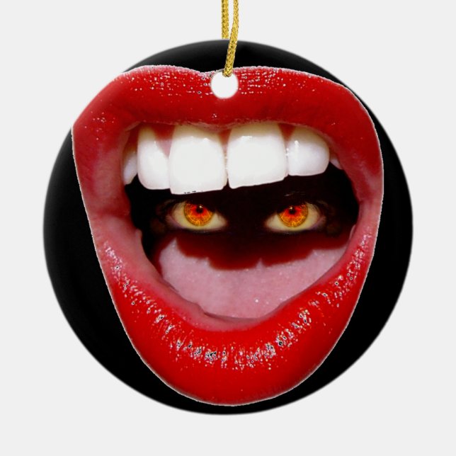 Lips and Eyes/STFU Ceramic Tree Decoration (Front)