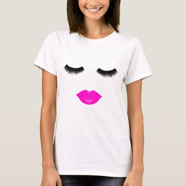 Lips and Lashes Pink T-Shirt (Front)
