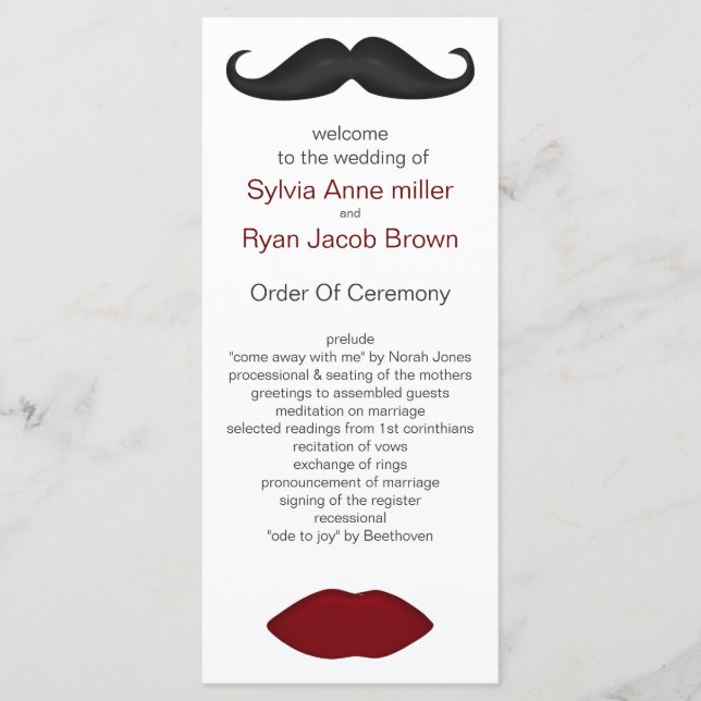 lips and moustache mod wedding program programme (Front)