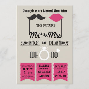 Lips and Moustache Typography Chic Rehearsal Dinne Invitation