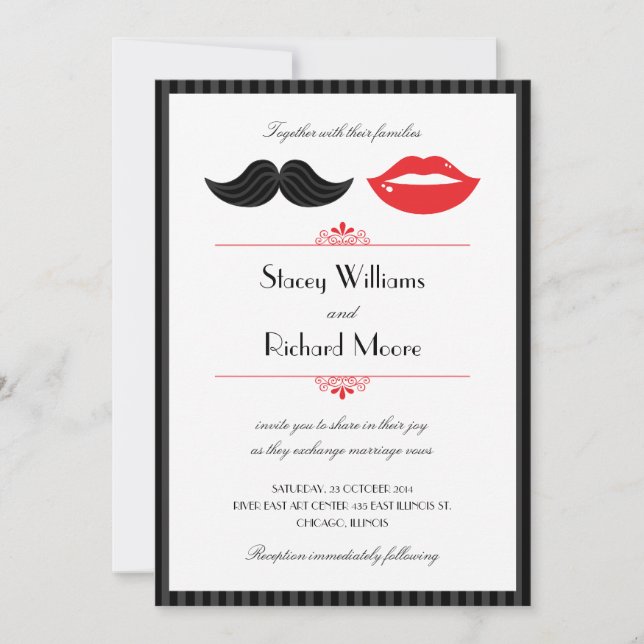 Lips and Moustache Wedding Invitation (Front)