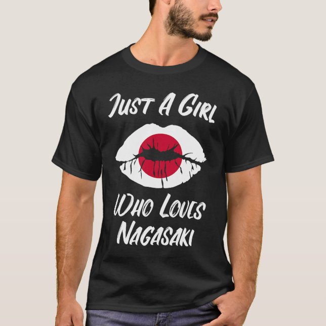 Lips and mouth love Japanese flag Nagasaki T-Shirt (Front)