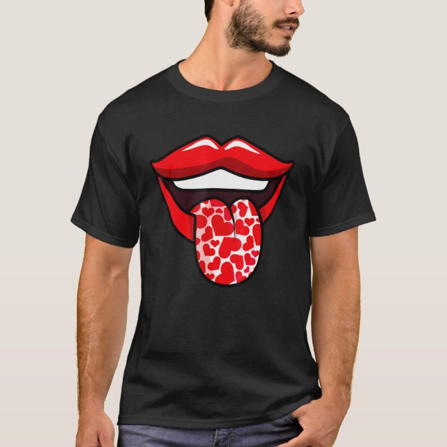 Lips And Tongue Valentines Day Cute V Day Heart Gi T-Shirt (Front)