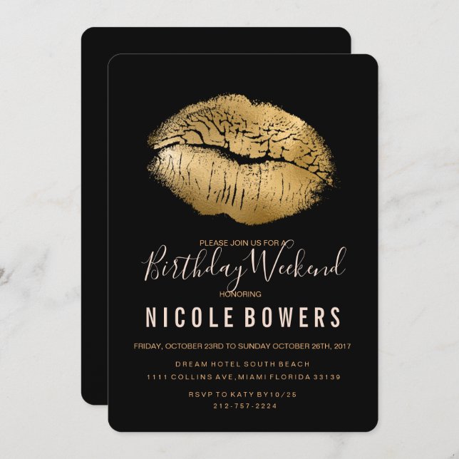 Lips Birthday Weekend Itinerary Invitation (Front/Back)