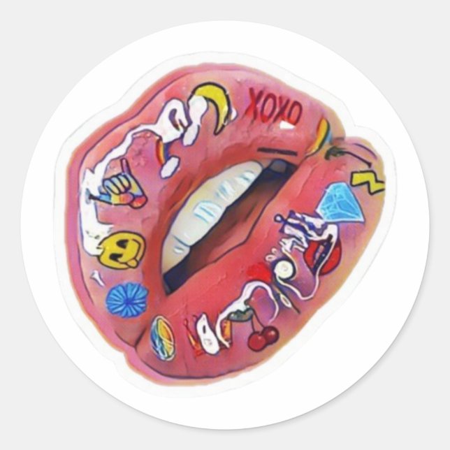 Lips Classic Round Sticker (Front)