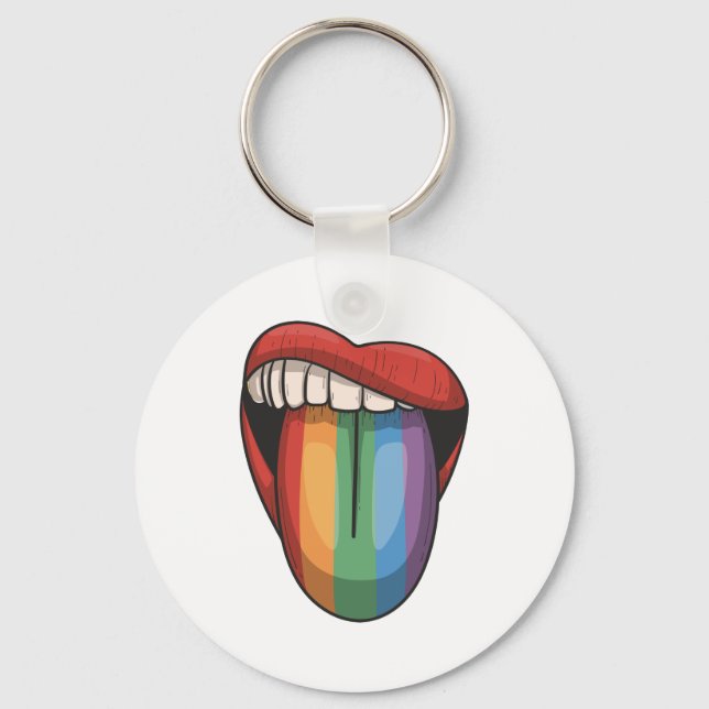 Lips gay pride lgbt rainbow colourful flag key ring (Front)