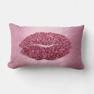 Lips Glitter Maroon Peony Burgundy Makeup Kiss Lumbar Cushion