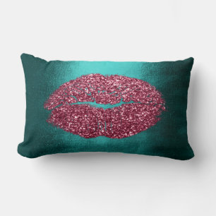 Lips Glitter Maroon Teal Burgundy Makeup Kiss Lumbar Cushion