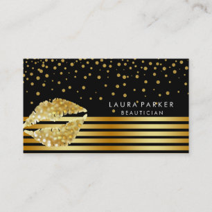 Lips Gold Black Stripes Makeup Artist Beautician Business Card