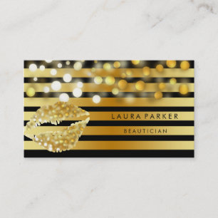 Lips Gold Black Stripes Makeup Artist Beautician Business Card