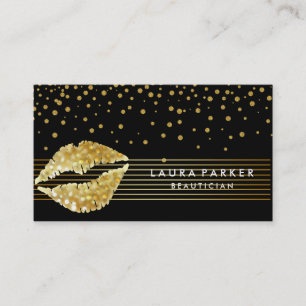 Lips Gold Black Stripes Makeup Artist Beautician Business Card