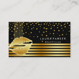 Lips Gold Black Stripes Makeup Artist Beautician Business Card
