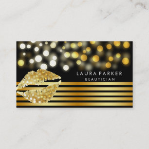 Lips Gold Black Stripes Makeup Artist Beautician Business Card