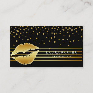Lips Gold Black Stripes Makeup Artist Beautician Business Card